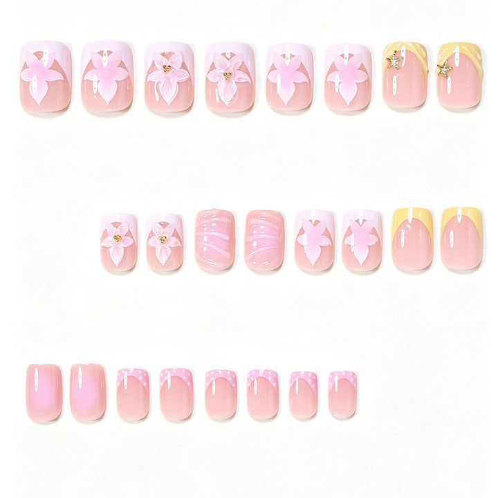Decorative Press-On Nail Art Tips with Floral Accents Bowlift