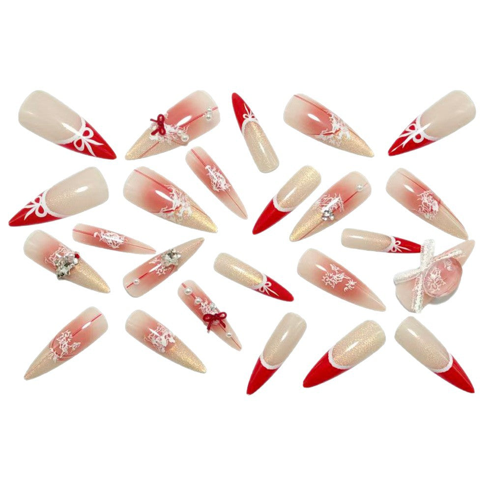 Artificial nails with romantic bow and lace design Bowlift