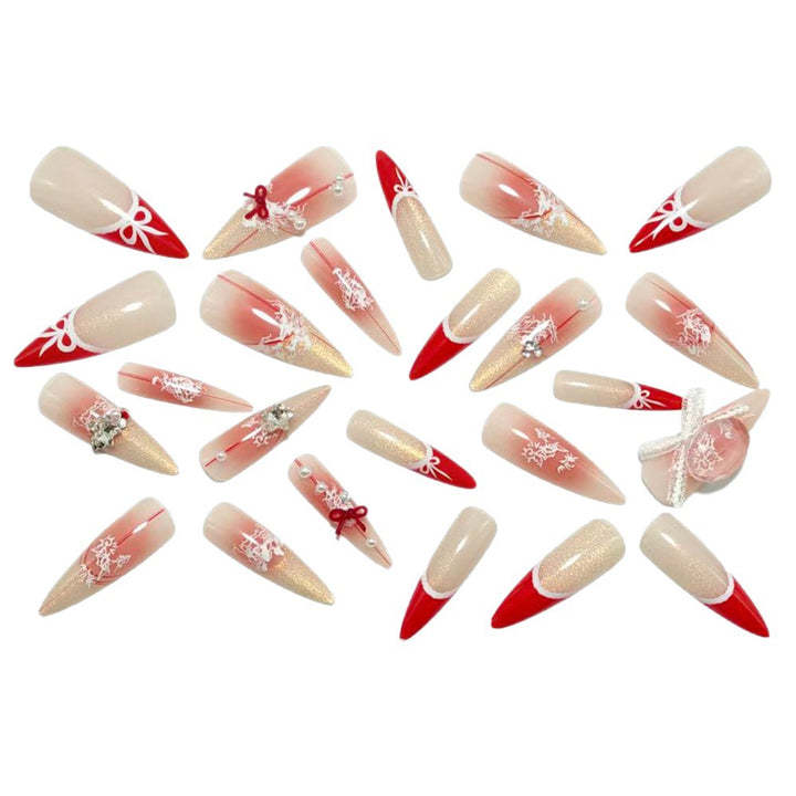 Artificial nails with romantic bow and lace design Bowlift