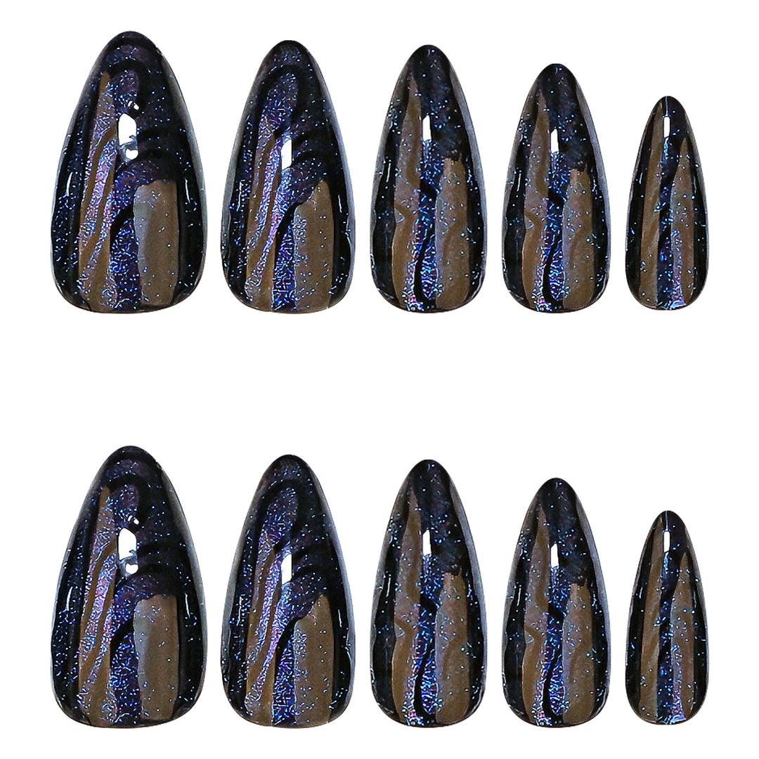 Artistic stiletto nails with shimmering effects Bowlift