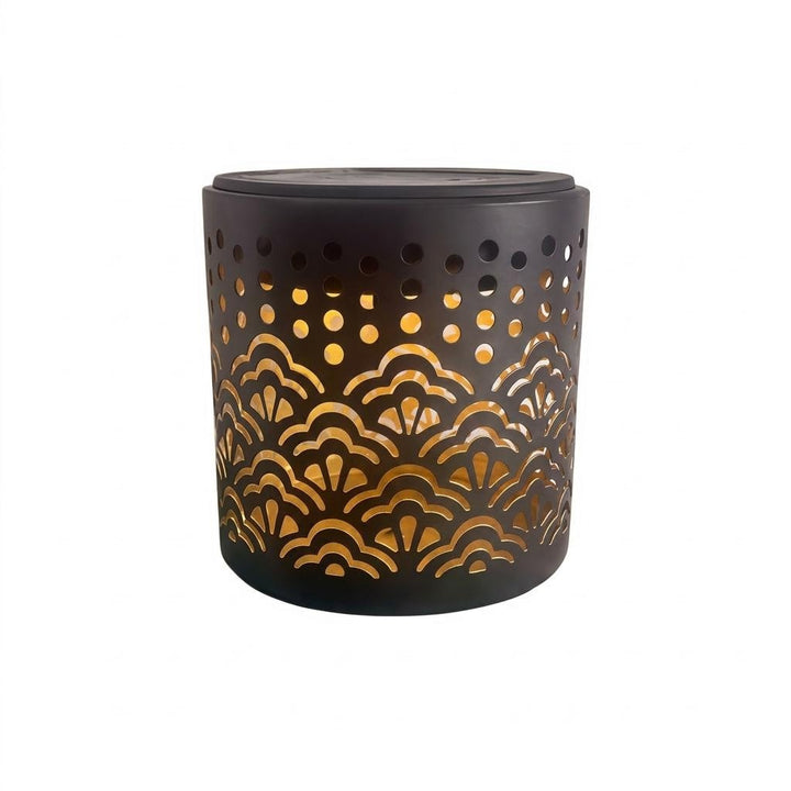 Decorative Solar-Powered Metal Lantern With Geometric Cutout And Warm LED Candle Effect Bowlift
