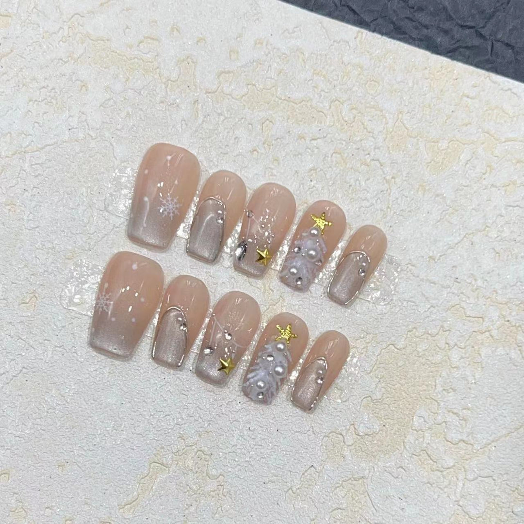 Elegant Press-On Nail Art Kit with Decorative Gem Accents Bowlift