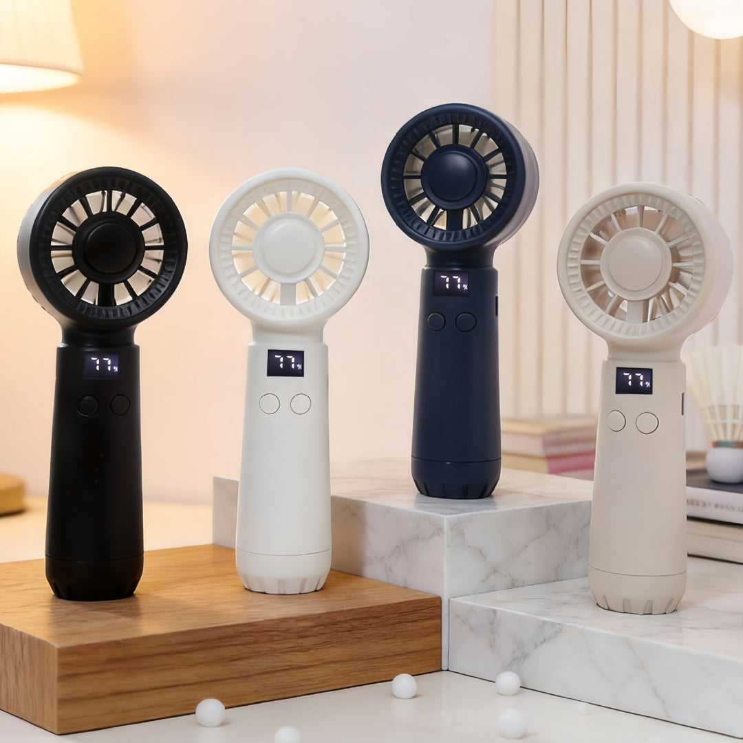 Cooling portable rechargeable bladeless handheld fan with LED speed display and USB charging Bowlift