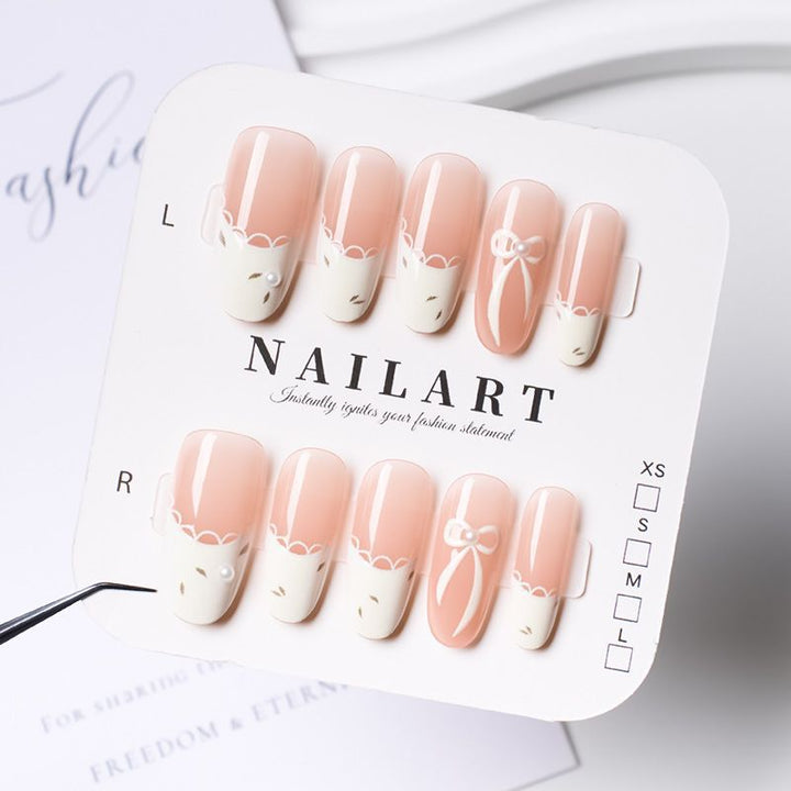 Artistic Press-On Nail Set with Elegant Bow Design Bowlift