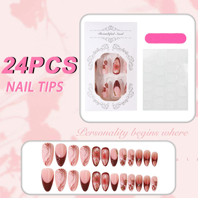 Premium Floral Design Press-On Nail Tips Set Bowlift