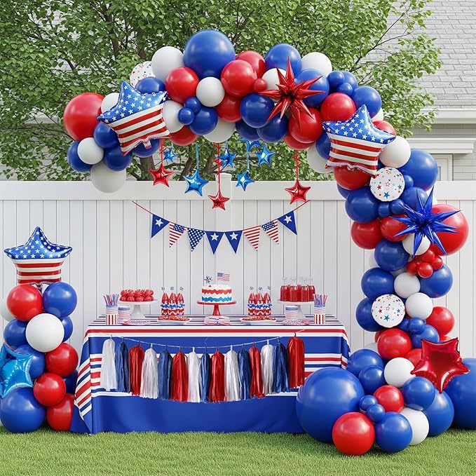 Unisex nano patriotic party decoration set with balloon arch, table decoration and tassel garland Bowlift