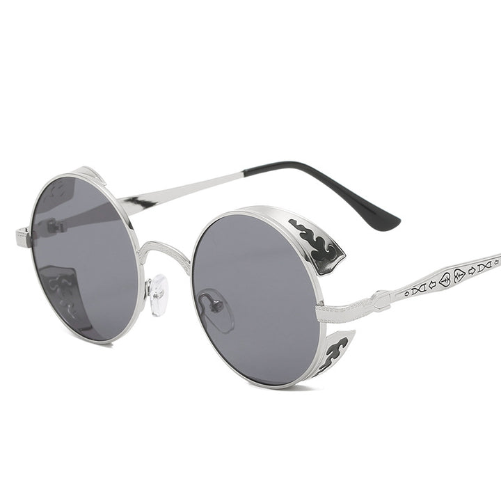 Ladies round sunglasses with luxurious gold frame and decorative elements Bowlift