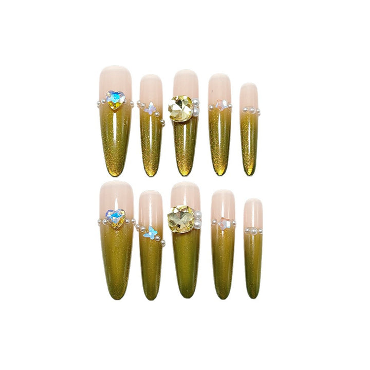 Artificial nails with Elegant Ombre Effect and Glitter Accents Bowlift