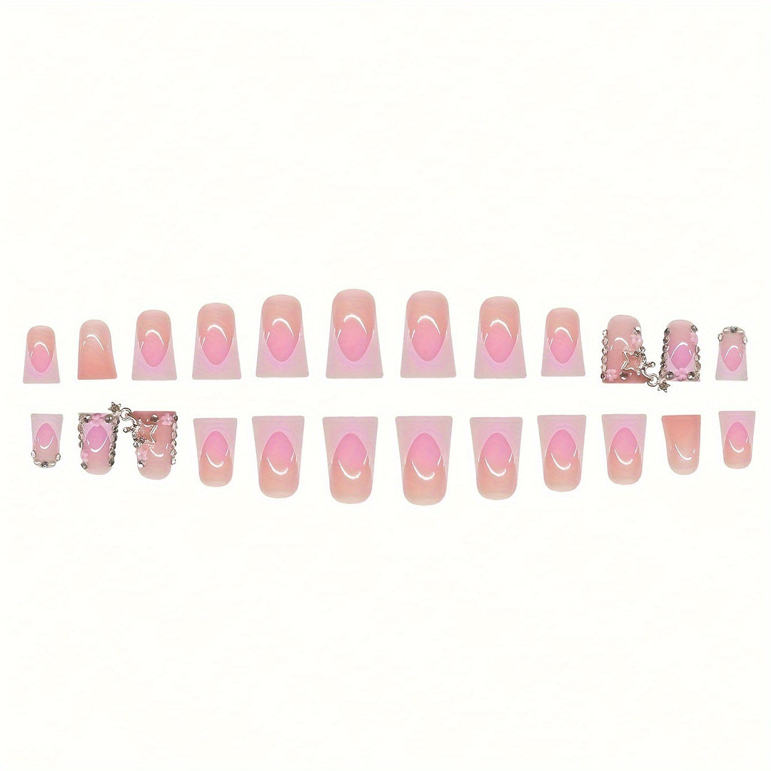 Glamorous 3D Press-On Nail Set with Star Accents Bowlift