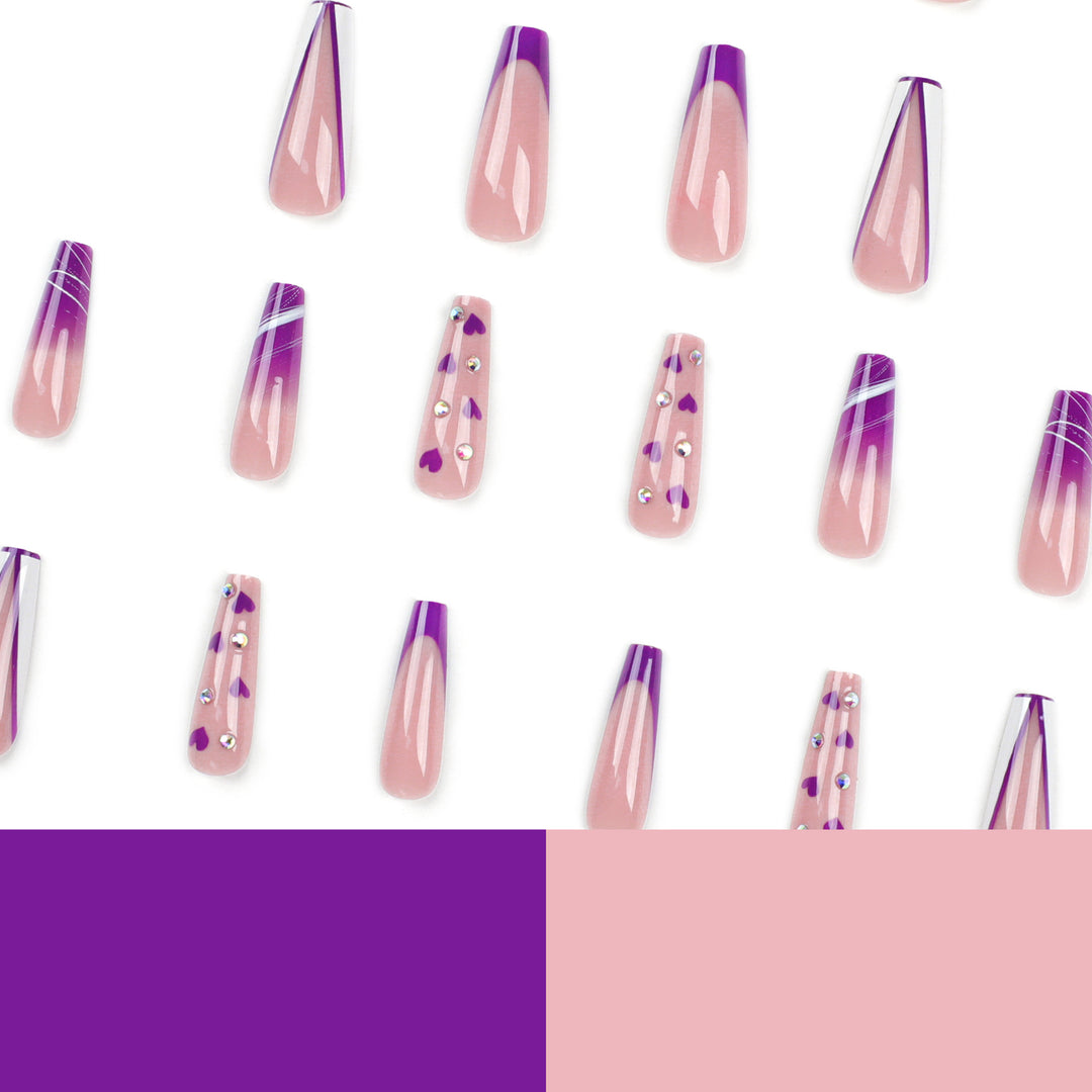 Artistic Gel Nails with Hearts and Gradient Bowlift