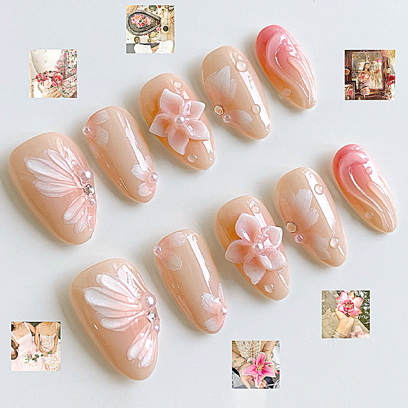 Floral Embellished Press-On Nails Bowlift