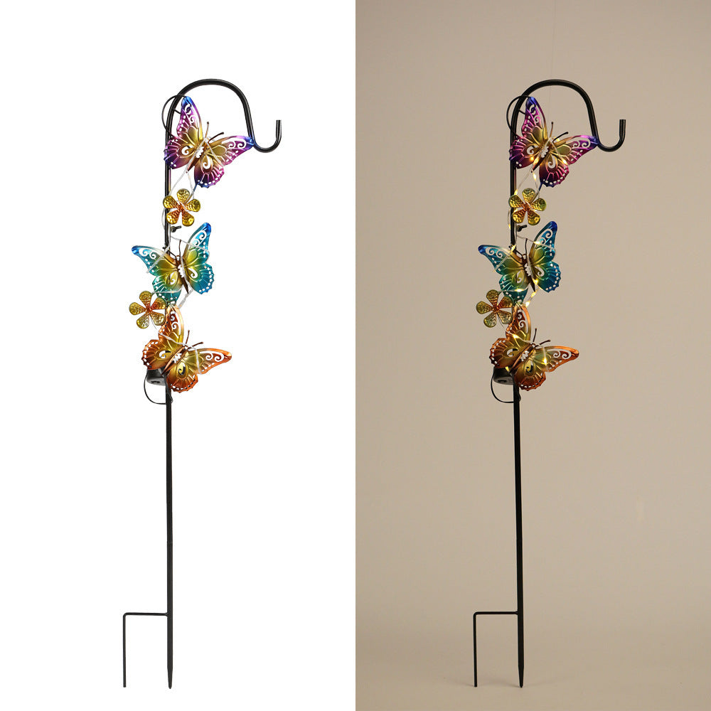 Solar LED Butterfly Garden Stake Decorative Metal Yard Ornament Bowlift