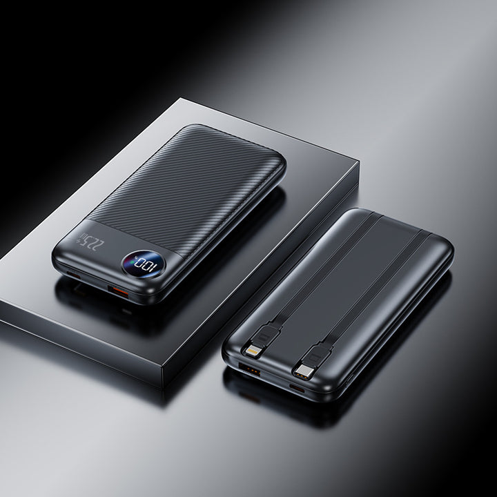 Portable power bank with integrated charging cables and digital display Bowlift