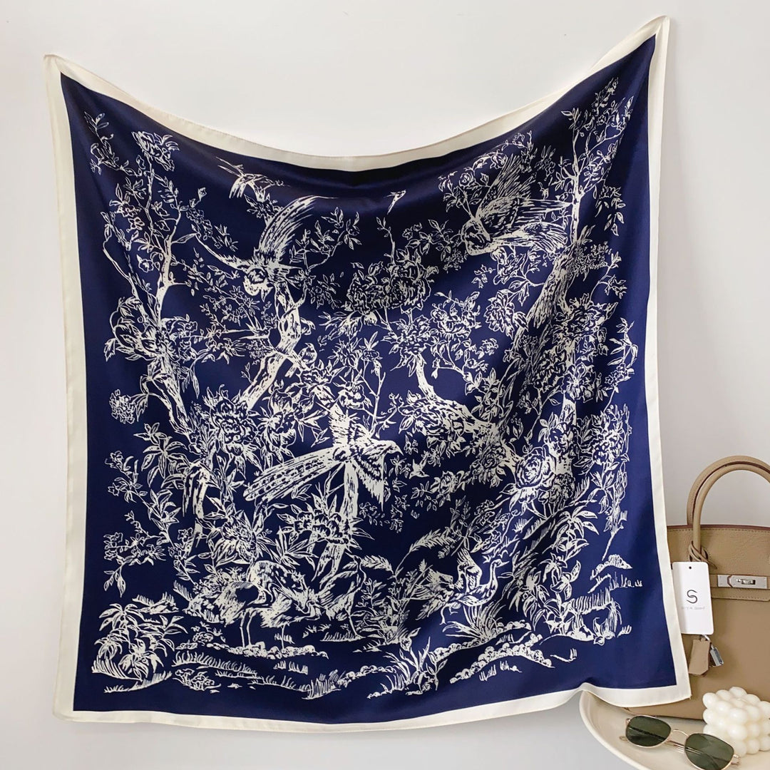 Women's silk scarf in elegant botanical design Bowlift