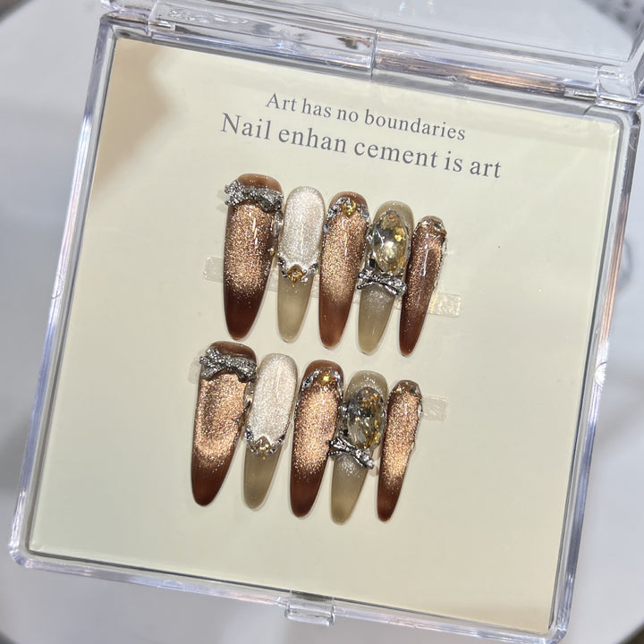 Artistic Stiletto Press-On Nail Set with Gemstone Accents Bowlift