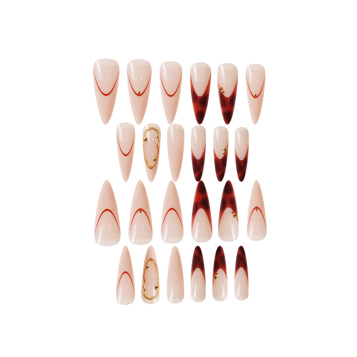 Stiletto Press-On Nail Art Set with Elegant Gold Accents Bowlift