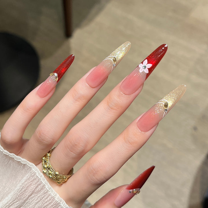 Decorative Long-Stiletto Press-On Nail Art Bowlift