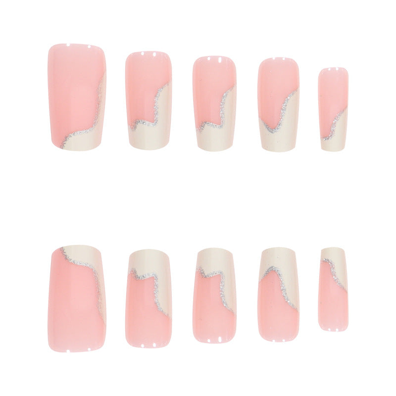 Stiletto Nail Art Extensions with Elegant Glitter Wave Design Bowlift