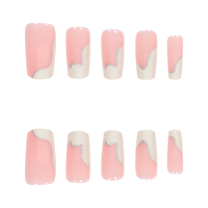 Stiletto Nail Art Extensions with Elegant Glitter Wave Design Bowlift