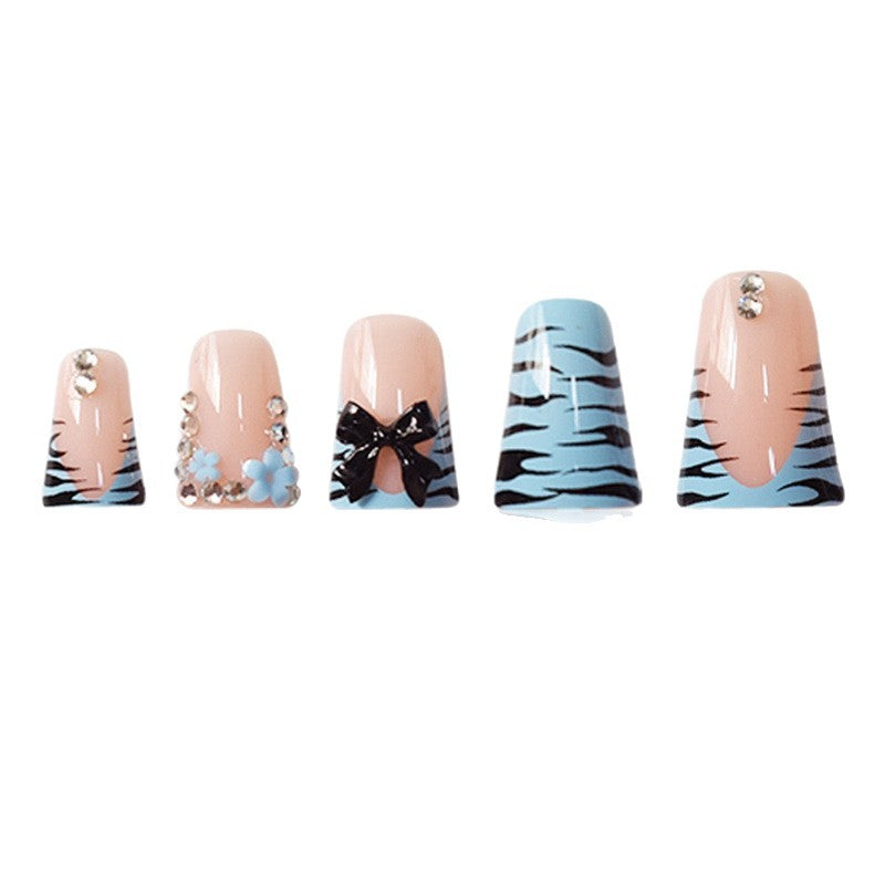 Decorative Press-On Nail Art Set with Bow and Gem Accents Bowlift
