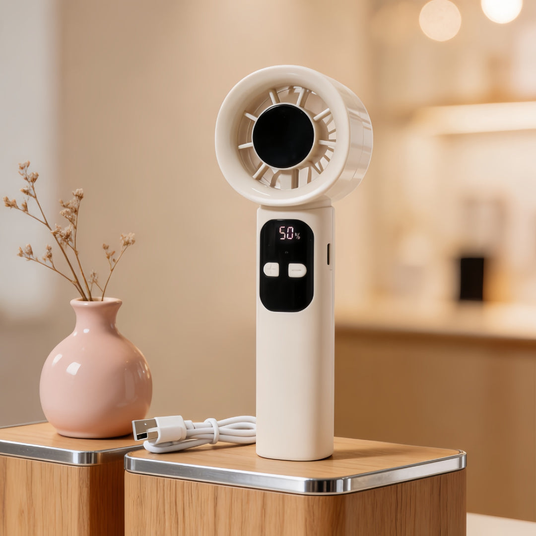 Ladies Portable Hand Fan with LCD Display and USB Connection Bowlift