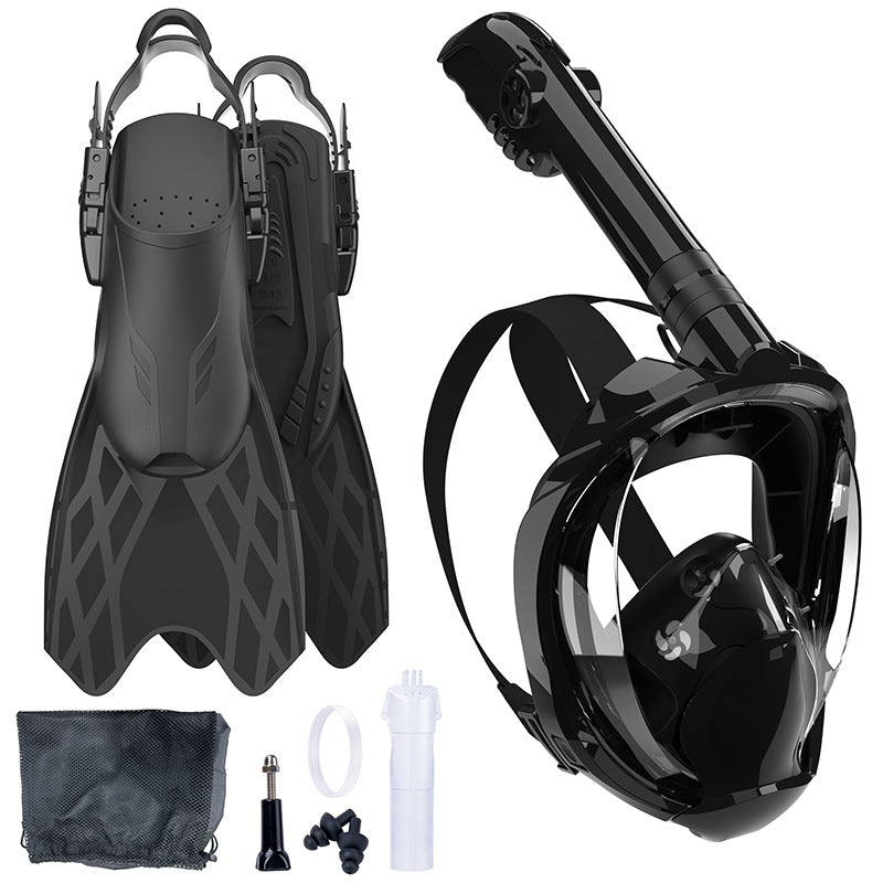 Snorkeling equipment with highly flexible fins and full face mask Bowlift