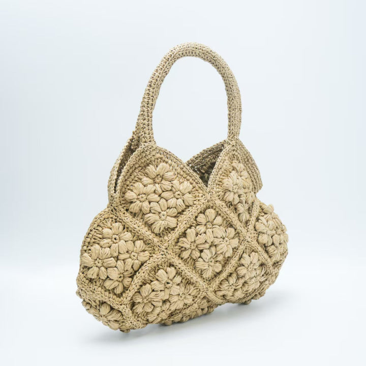 Macrame Handbag with Floral 3D Applications Bowlift