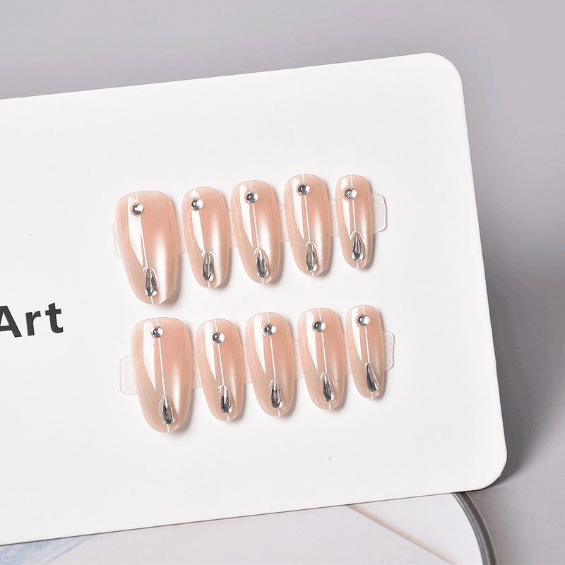 Elegant Press-On Nail Set with Rhinestone Accents Bowlift