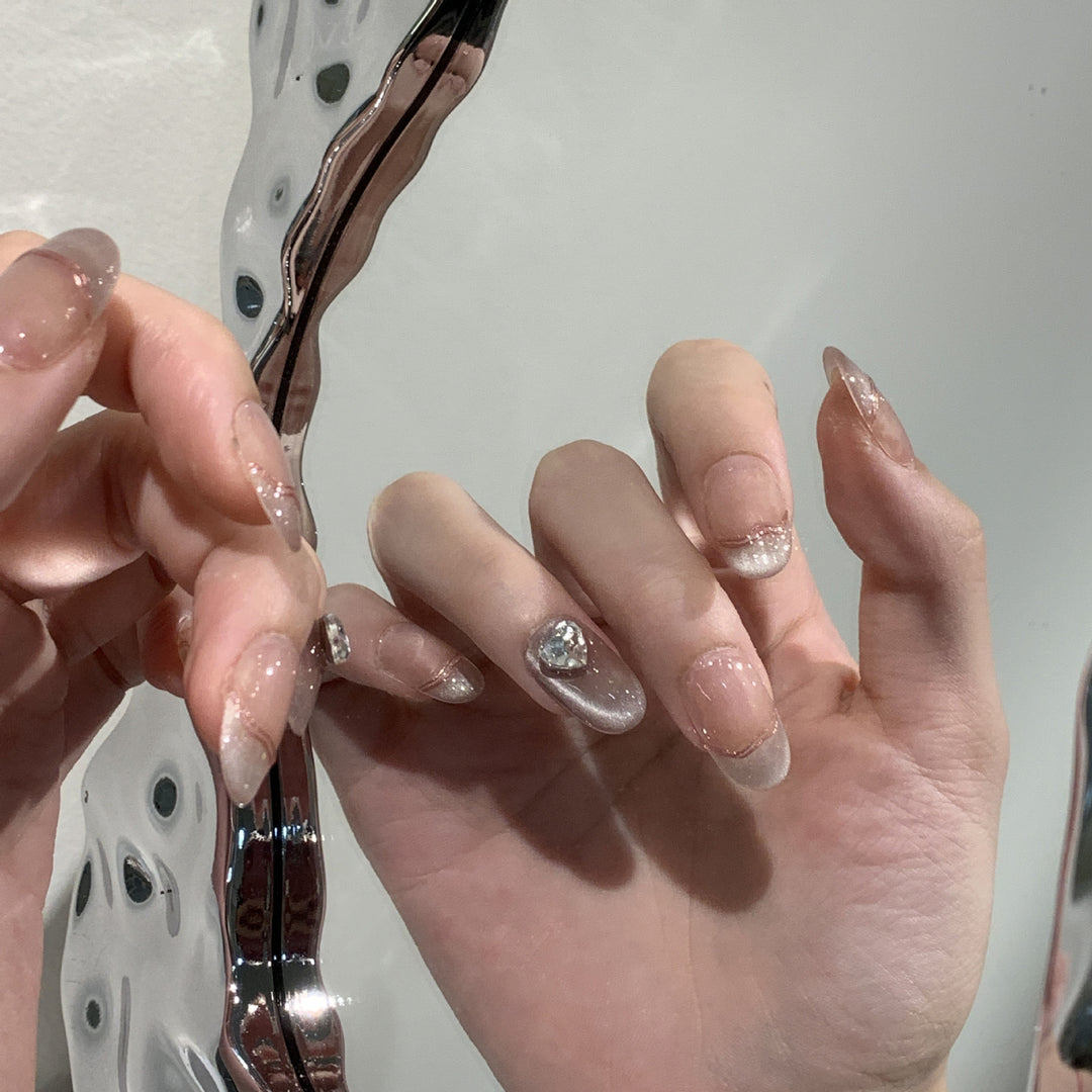 Elegant Press-On Nail Set with Jewel Accents Bowlift