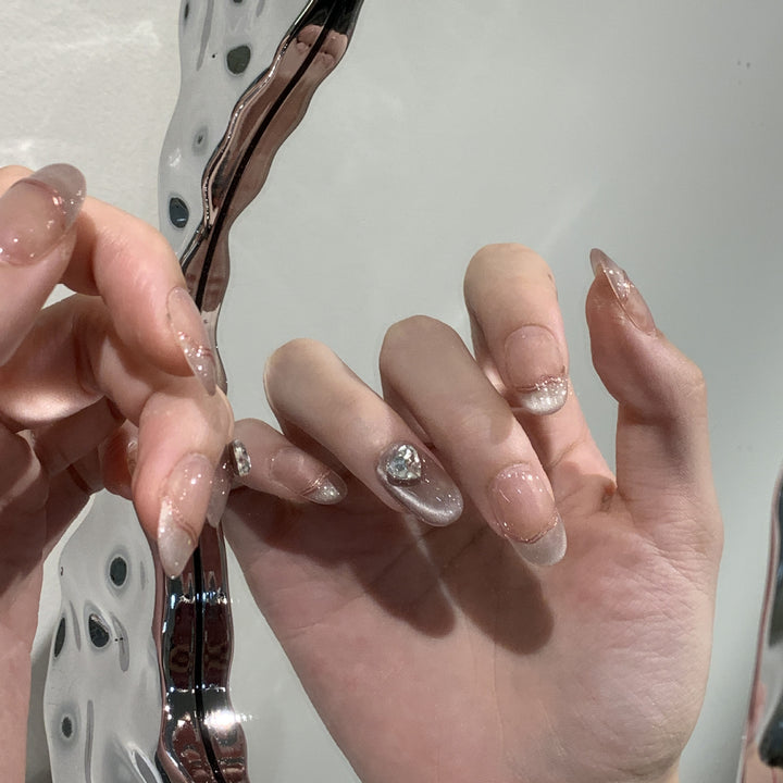 Elegant Press-On Nail Set with Jewel Accents Bowlift