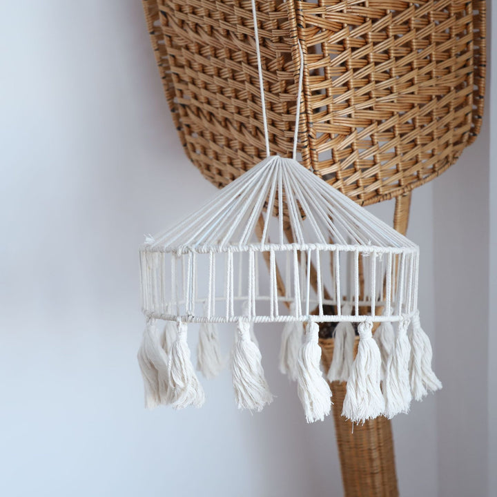 Elegant Macrame Hanging Lamp with Fringes Bowlift