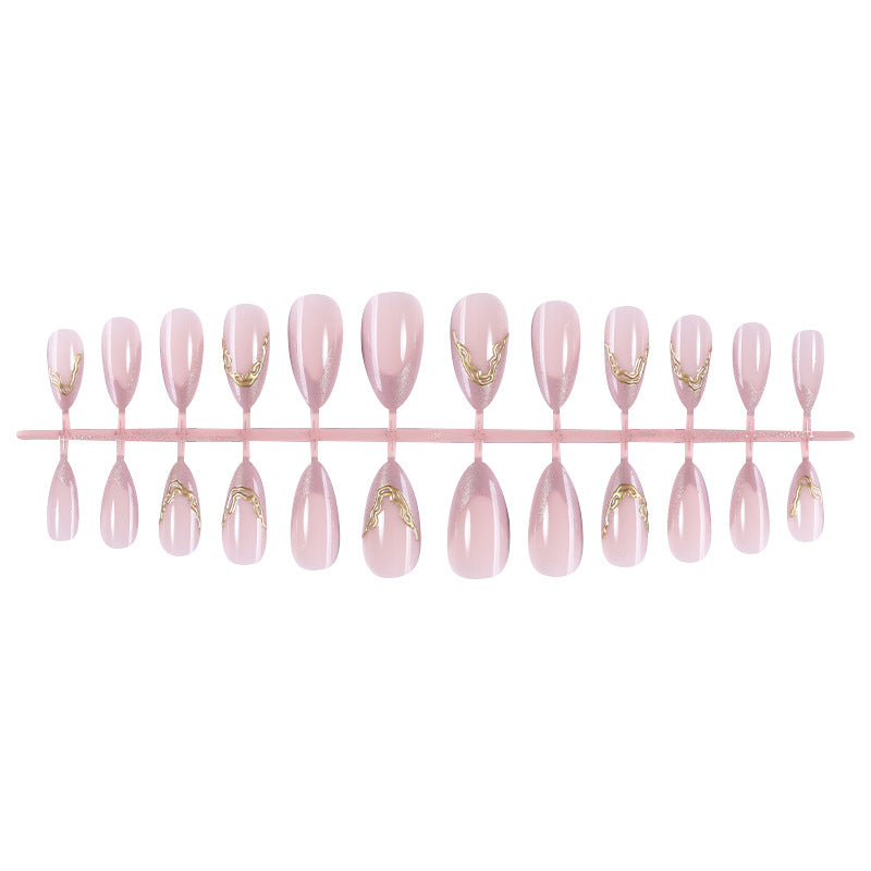 Elegant Press-On Nail Set with Gold Accent Design Bowlift