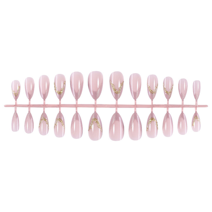 Elegant Press-On Nail Set with Gold Accent Design Bowlift