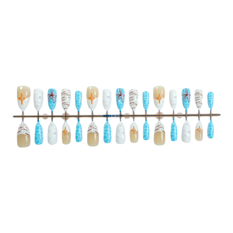Beach-Inspired Press-On Nail Set with Ocean and Starfish Designs Bowlift