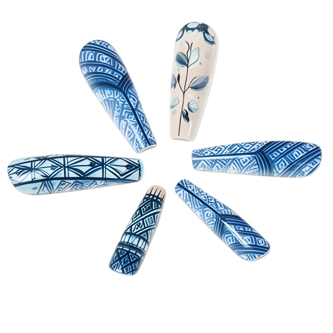 Nail art with floral and geometric design Bowlift