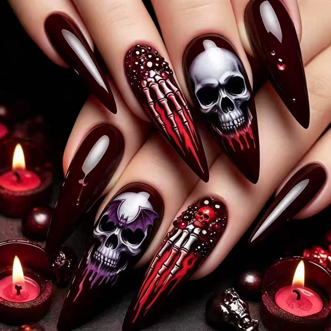 Artistic Gothic Skull Nail Art Tips Bowlift