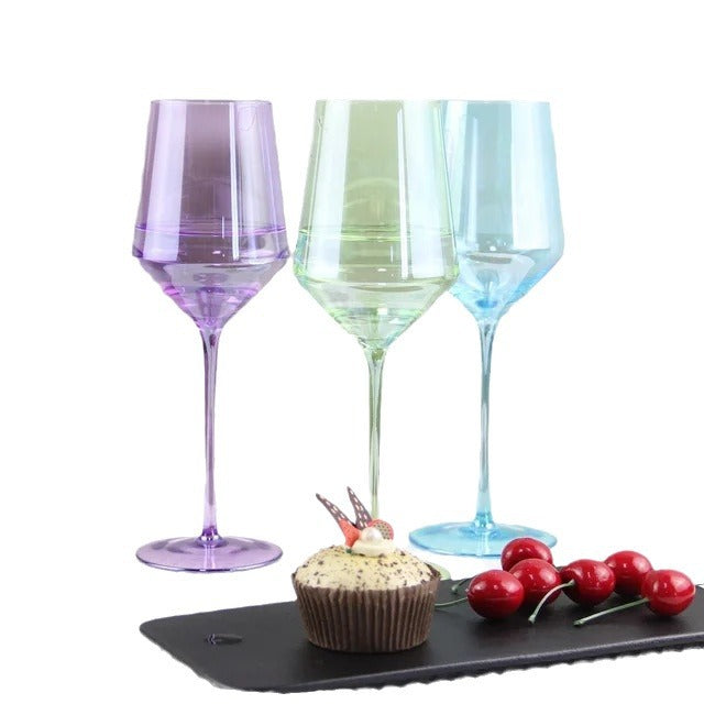 Angular Tulip-Shaped Stemmed Wine Glass Set With Long Tapered Stems