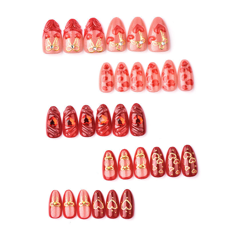 Festive artificial nails with romantic heart designs Bowlift