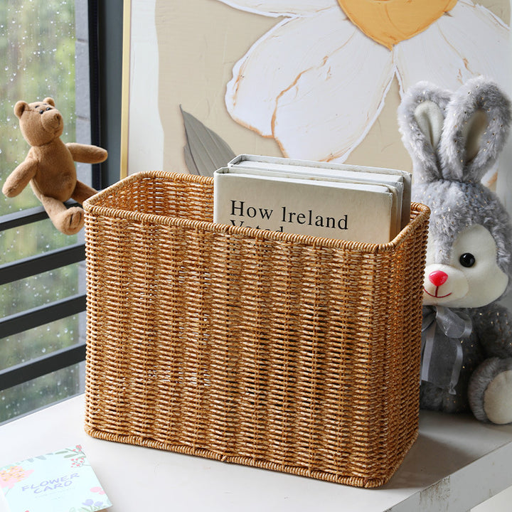 Rectangular Woven Storage Basket with Cut-Out Handles Bowlift