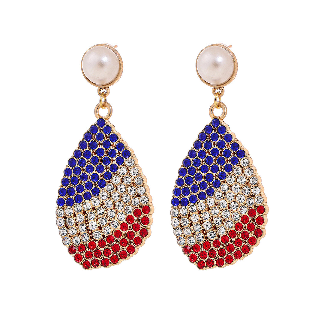 Ladies' eye-catching statement earrings with pearl stud and USA number pendant Bowlift