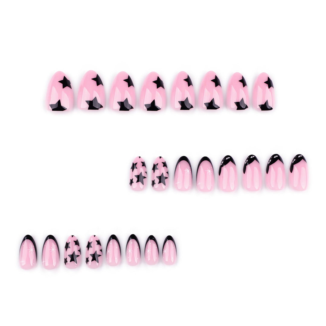 Artful Nail Art with Star and Black Tip Design Bowlift