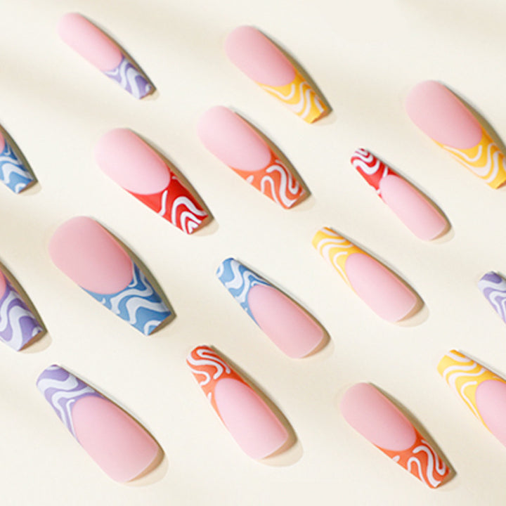Artful Nail Extensions with Modern Color Pattern Bowlift