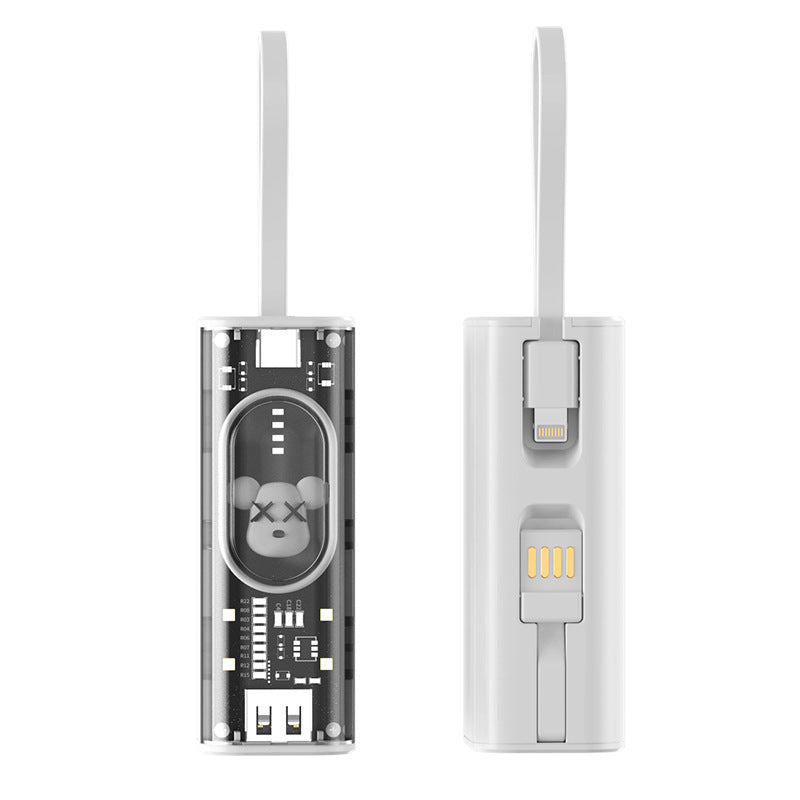 Portable power bank with integrated charging concept and practical carrying strap Bowlift