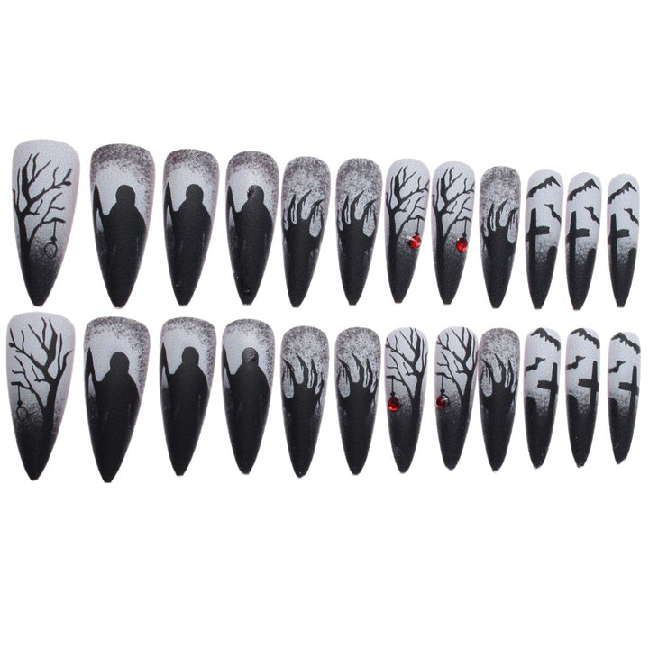 Creative press-on nails with a dark Halloween design Bowlift