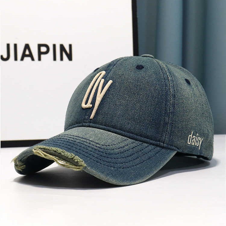 Women's Distressed Denim Embroidered Baseball Cap Bowlift