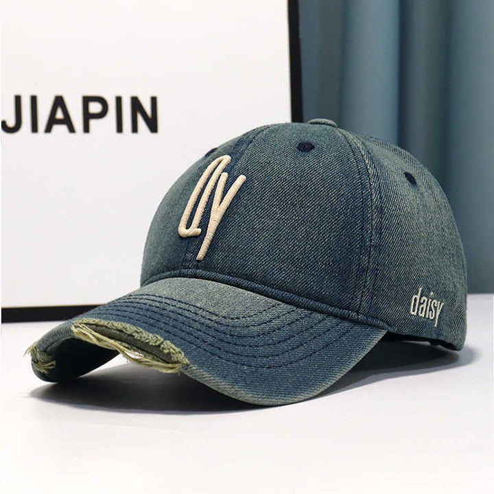 Women's Distressed Denim Embroidered Baseball Cap Bowlift
