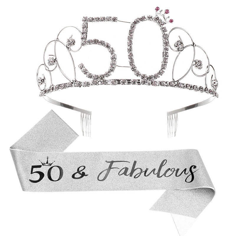 Ladies Glittering Tiara with Festive "50 & Fabulous" Design Bowlift