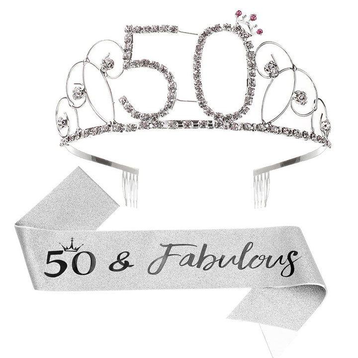 Ladies Glittering Tiara with Festive "50 & Fabulous" Design Bowlift