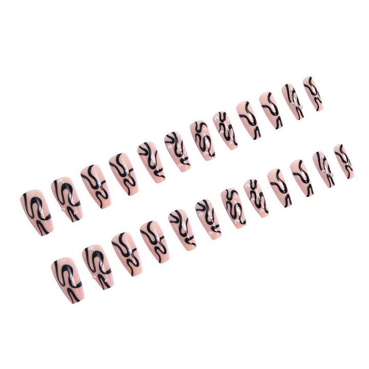 Artificial nail set with unique wave designs and glamorous accents Bowlift