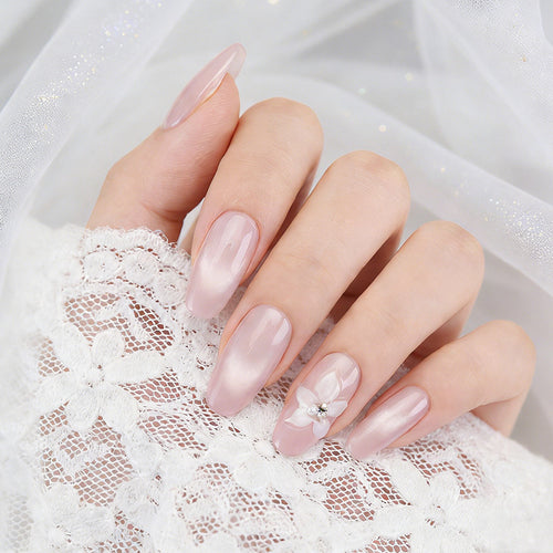 Premium Press-On Nail Art Set with Floral Embellishments Bowlift